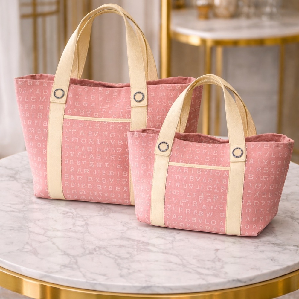 BULGARI Pink Canvas Tote Bag Set